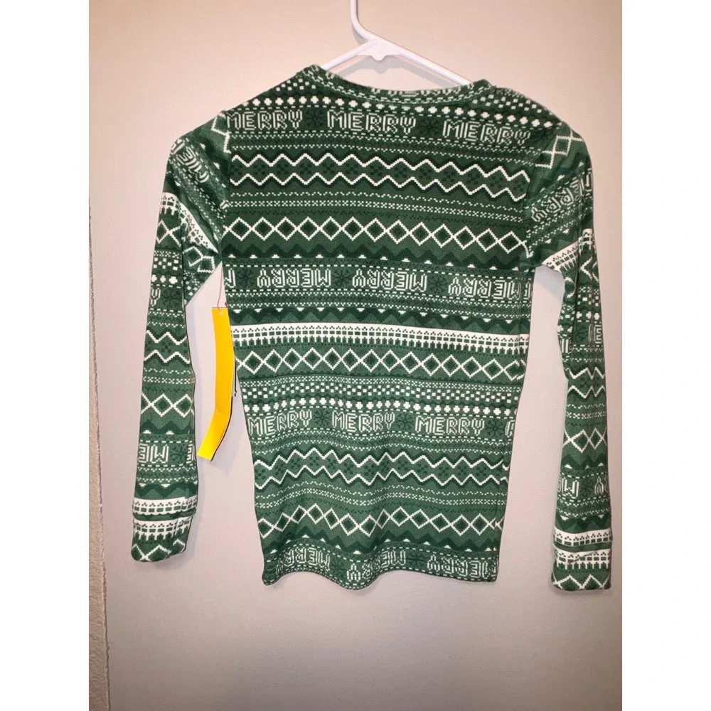 Cat & Jack Kids Green Fair Isle Merry Christmas Pajama Top Size 10 Long Sleeve